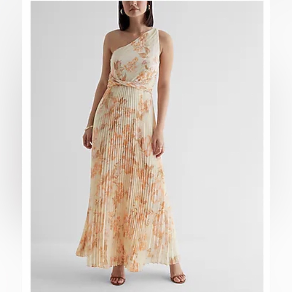 Express One-Shoulder Floral Dress in Cream and Orange